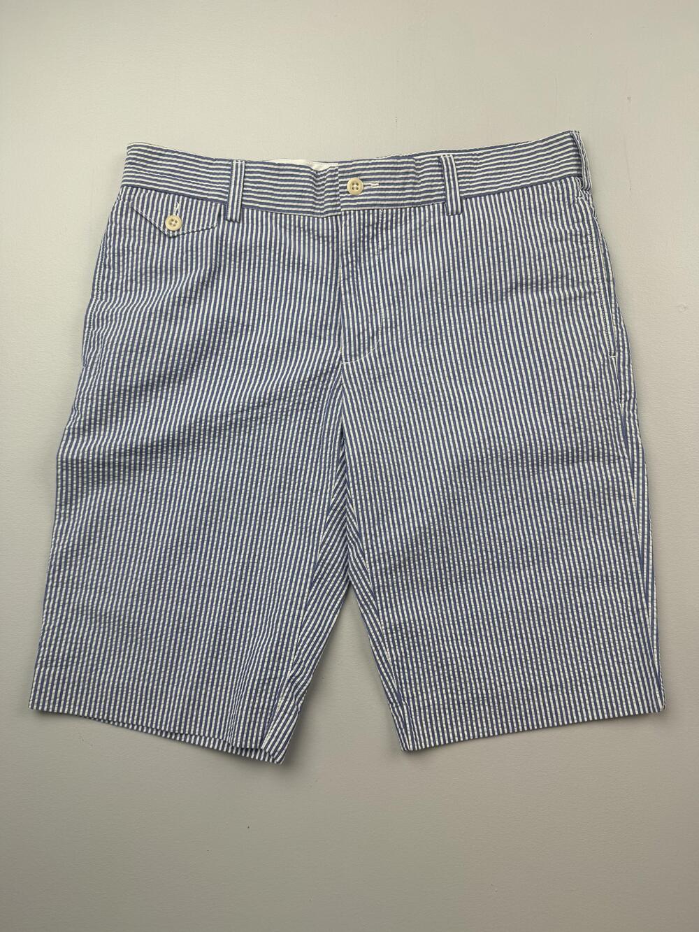 Ralph Lauren Sport Bermuda Shorts Womens 8 Blue Striped Poplin 12 Inseam Casual